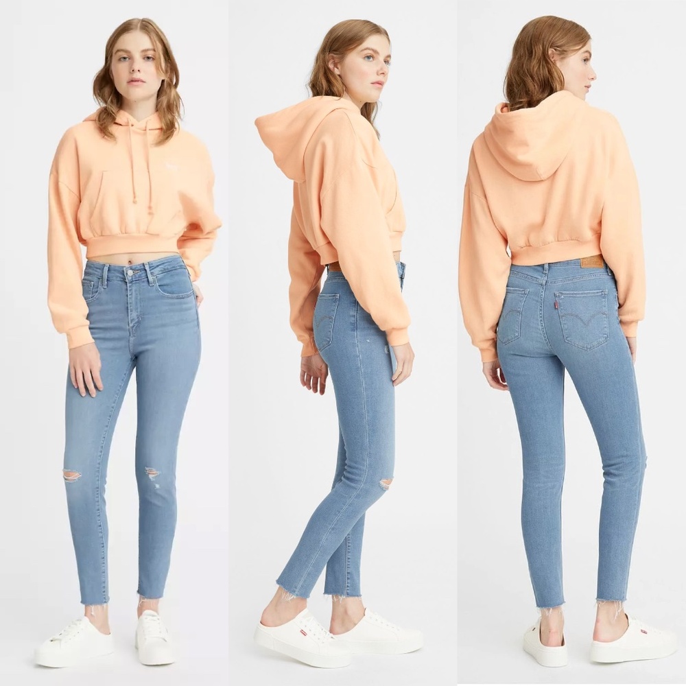Levis Premium 721 High Rise Skinny Sculpt Hypersoft Tencel Distressed Jeans
